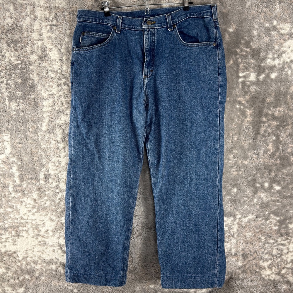 LL Bean Size 40W 29L Double L Relaxed Fit Fleece Lined Denim Jean Pants Blue‎
